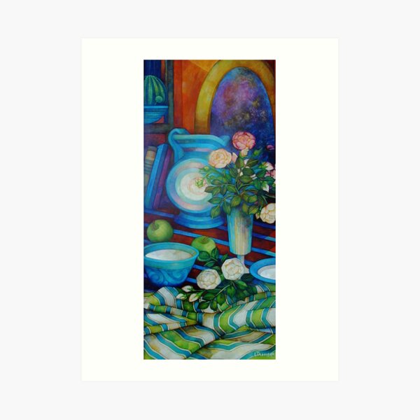 still-life with apples and roses Art Print