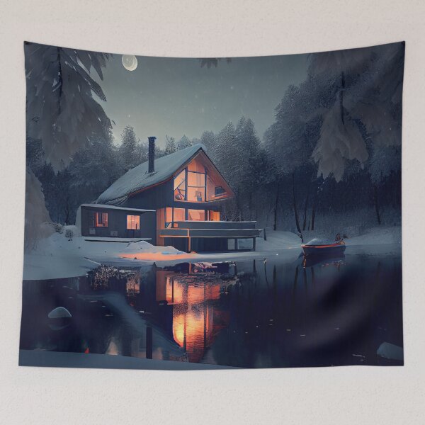 Item preview, Cozy Warm Winter Home Night Architecture Landscape Digital Painting designed and sold by CodeAndColors.