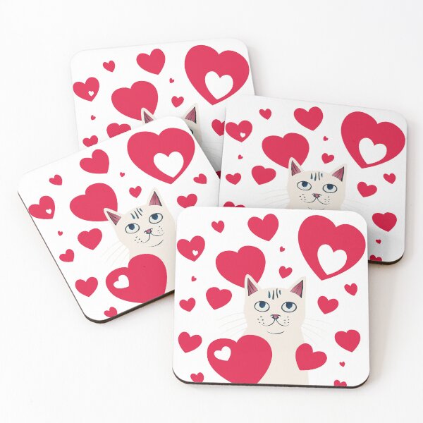 Item preview, Charming White Cat Surrounded by Many Hearts for Valentine's Day designed and sold by KOTOdesign.