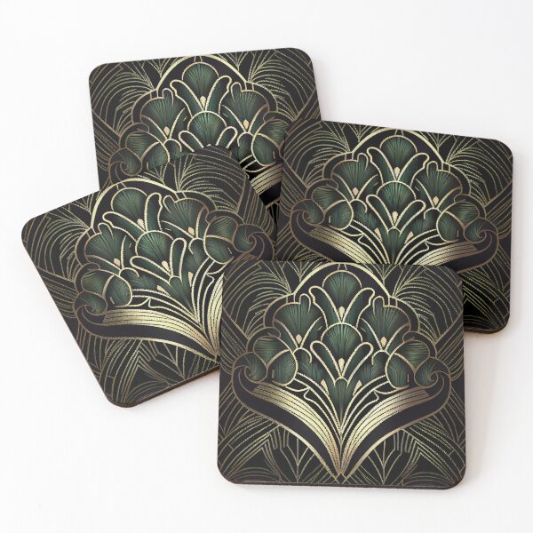 Item preview, Black Luxury Green Soft Sketched Art Deco Pattern Digital Painting designed and sold by CodeAndColors.