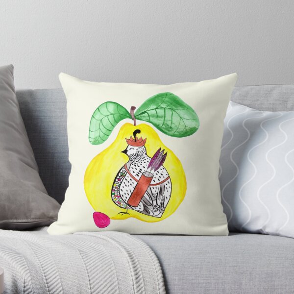 Quail in a Quince Throw Pillow