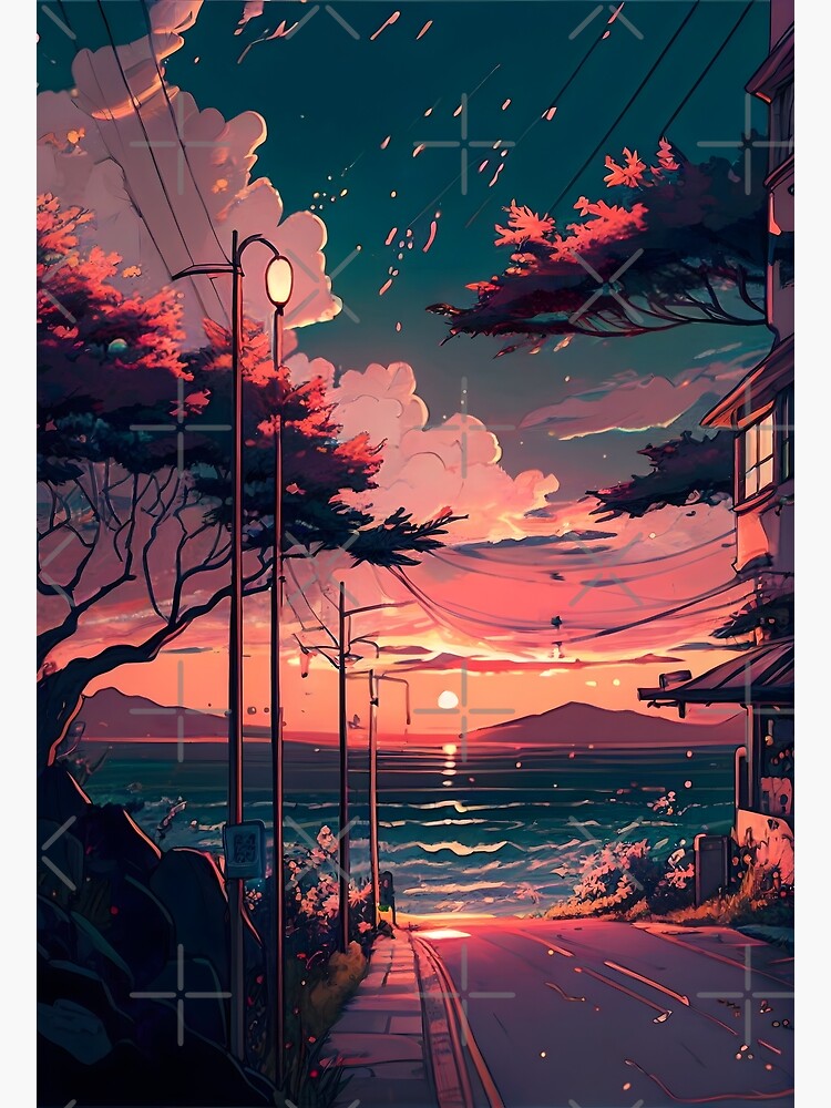 Aesthetic Anime Sunset Background Artwork #3 Poster for Sale by Umairuem