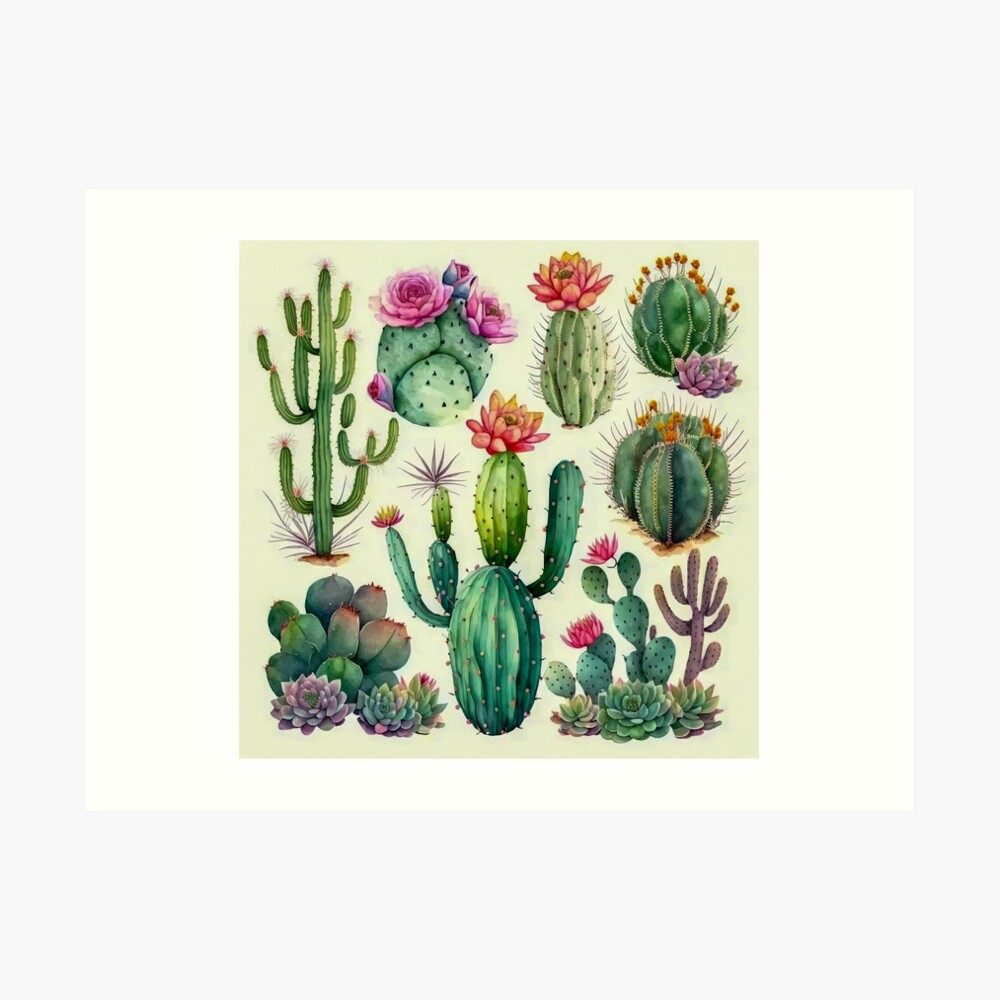 set of cacti, aloe and leaves. Decorative natural elements. Cactus with  flowers. botanical illustration. No.3 Poster for Sale by ShopThousand