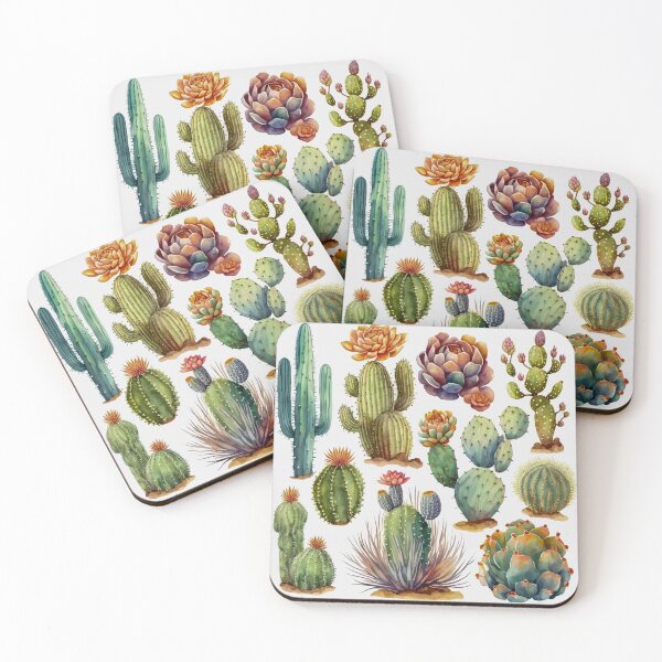 Item preview, set of cacti, aloe and leaves. Decorative natural elements. Cactus with flowers. botanical illustration. No.3 designed and sold by ShopThousand.