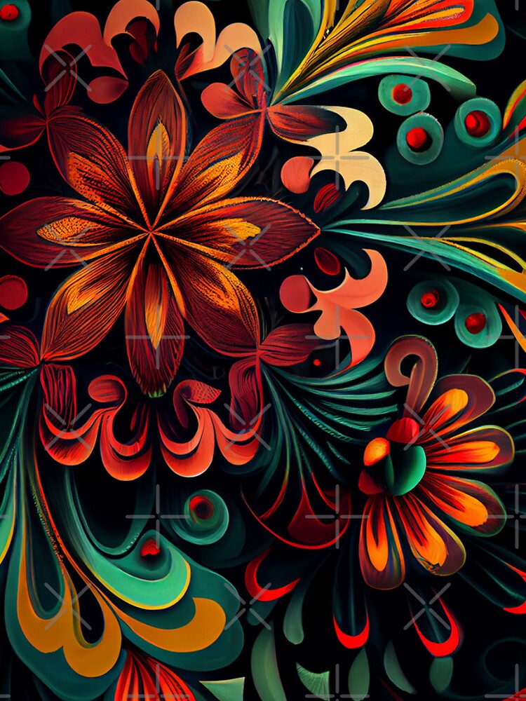 Aperçu 4 sur 4. Coque iPhone avec l'œuvre Psychedelic Dark Angular Bold Floral Pattern Digital Painting créée et vendue par CodeAndColors.