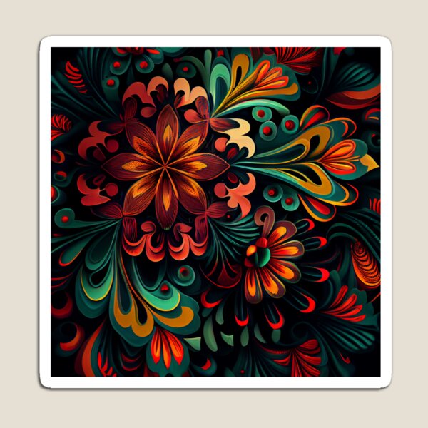 Item preview, Psychedelic Dark Angular Bold Floral Pattern Digital Painting designed and sold by CodeAndColors.