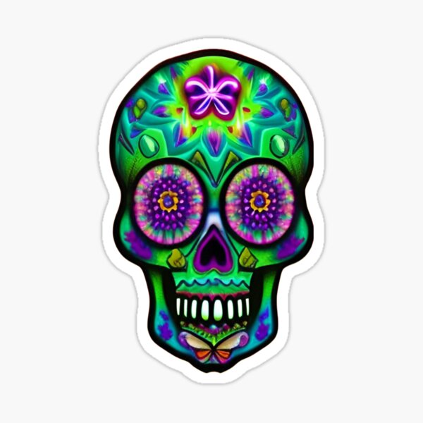 Psychedelic Zombie Green Sugar Skull Sticker For Sale By Frankiestar92 Redbubble 