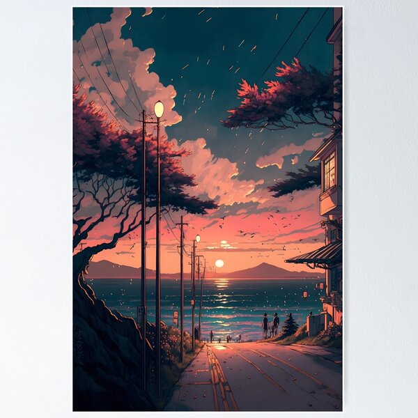 Aesthetic Anime Sunset Background Artwork #3 Poster for Sale by Umairuem