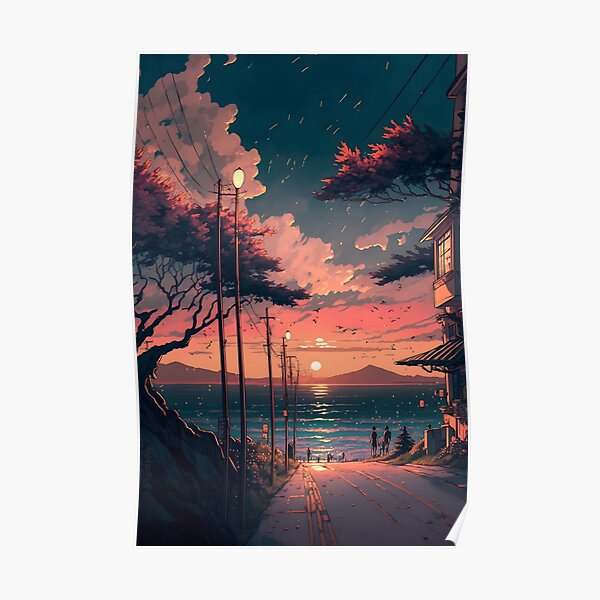 "Aesthetic Anime Sunset Background Artwork 4" Poster for Sale by
