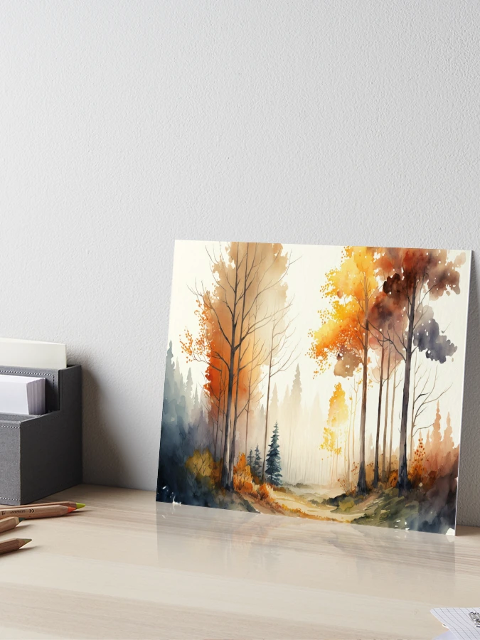 Watercolor Autumn Tree Silhouette Painting Art Board Print for