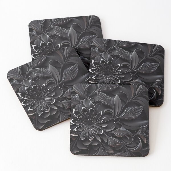Item preview, Black Contemporary Floral Pattern Digital Painting designed and sold by CodeAndColors.