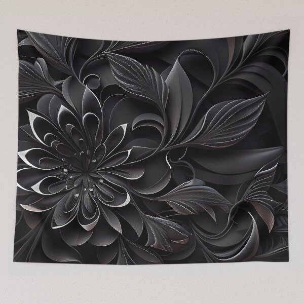 Item preview, Black Contemporary Floral Pattern Digital Painting designed and sold by CodeAndColors.