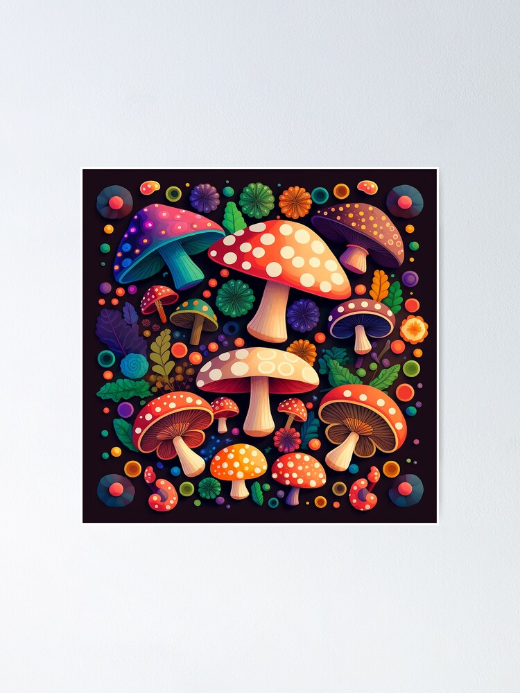 Colorful & Fun Unisex Mushroom Pants, Trippy Mushroom Pattern