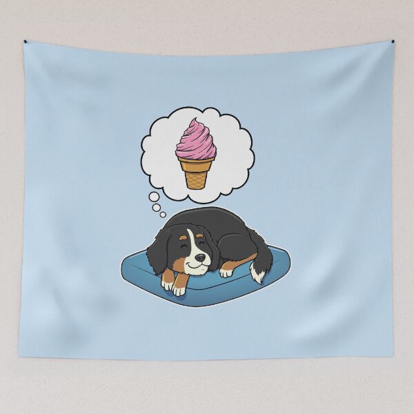 Item preview, Bernese Mountain Dog dreaming about Strawberry Ice Cream Cone designed and sold by DoggieDelights.
