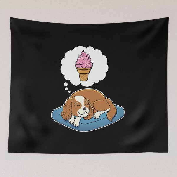 Aperçu de l'œuvre Cavalier King Charles Spaniel dreaming about Strawberry Ice Cream Cone créée et vendue par DoggieDelights.