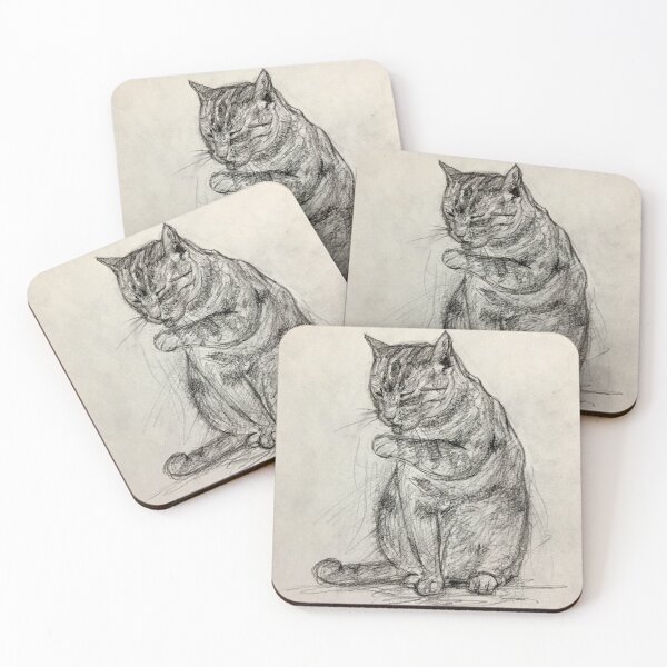 Item preview, cute cat drawing (pencil on paper) designed and sold by dobfstore.
