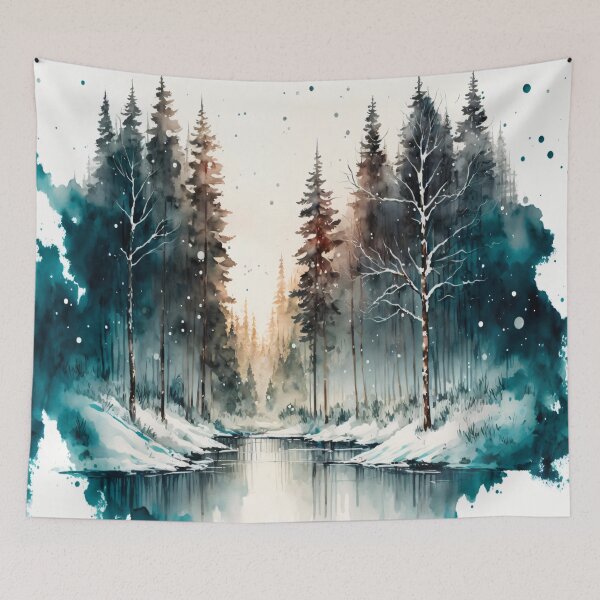 Item preview, Watercolor Winter Forest River Scene designed and sold by EcoArtLab.