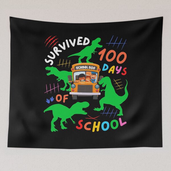 Item preview, Survived 100 Days of School Dinosaur T Rex School Bus Lovers designed and sold by Moremonclub.