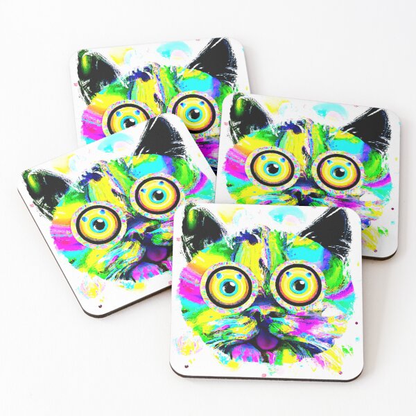 Item preview, Colorful cat with big round eyes designed and sold by redDottyDesign.