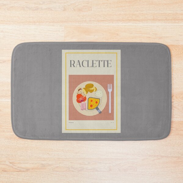 Item preview, RACLETTE illustration with a pan, cheese, potatoes, ham, mushrooms and tomatoes designed and sold by Posteria.