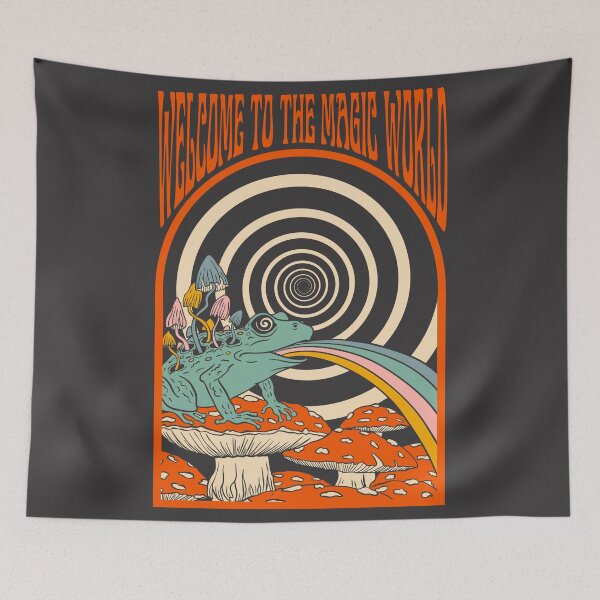 Item preview, frog sits on fly agaric and vomits a rainbow designed and sold by ShamanskaKate.