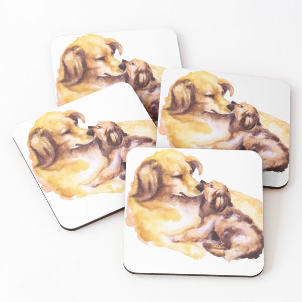 Item preview, Dog Mom Cuddling Puppy, Watercolor painting designed and sold by Color-Me-Blue.