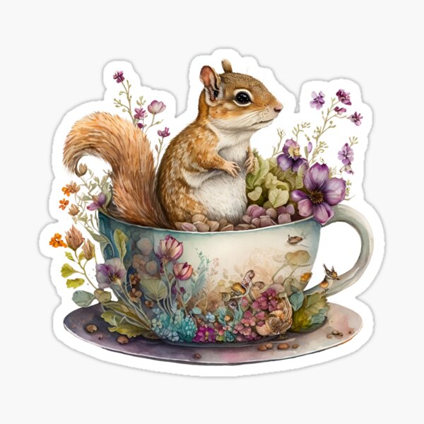 Item preview, Cute Teacup Animal Squirrel with Flowers #14 designed and sold by Synthetic-Intel.