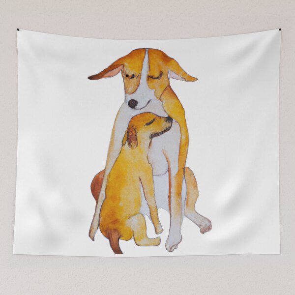 Item preview, Dog Mom Cuddling Puppy, Watercolor painting designed and sold by Color-Me-Blue.