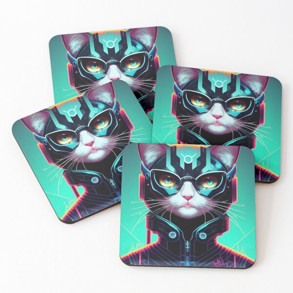 Item preview, cyberpunk cute cat kitty portrait illustration art 5 designed and sold by vishalraifx.