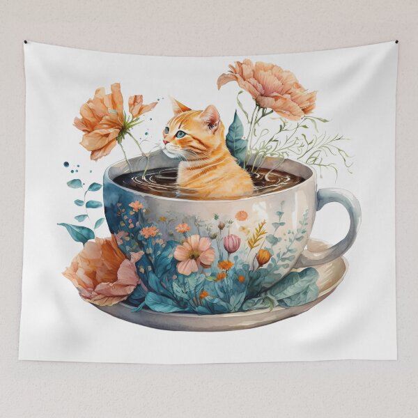 Item preview, Cute Teacup Orange Tabby | Coffee Cat | Coffee Kitten | Cat Lover | Cat Mother | Cat Coffee Lover | Tabby Kitten | Wholesome Cat | Kawaii Orange Tabby | Kawaii Cat | high resolution designed and sold by Synthetic-Intel.