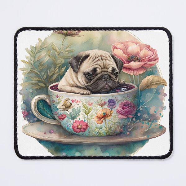 Item preview, Cute Teacup Animal Pug with Flowers #15 designed and sold by Synthetic-Intel.