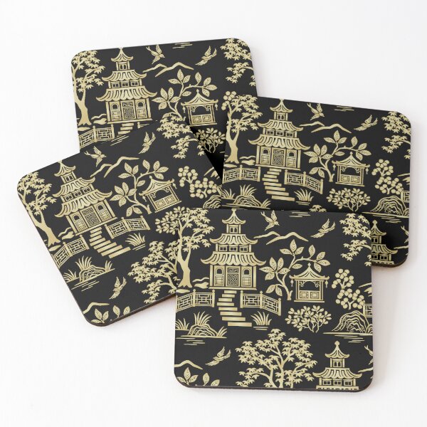 Item preview, Chinoiserie Pagoda Black and Gold designed and sold by Barbara Pixton.