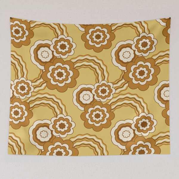 Item preview, pattern with bright flowers in the style of the 60s, vintage, brown and yellow colors designed and sold by ShamanskaKate.