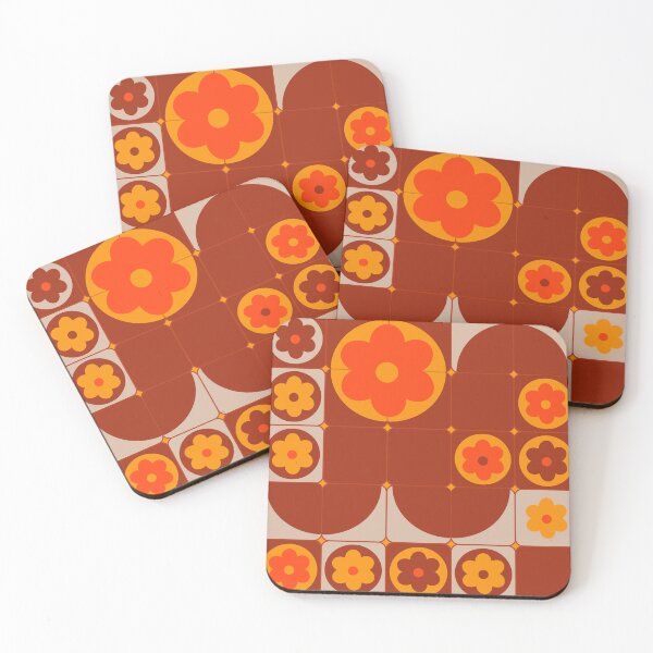 Item preview, abstract geometric pattern ith simple flowers in 70's style designed and sold by ShamanskaKate.