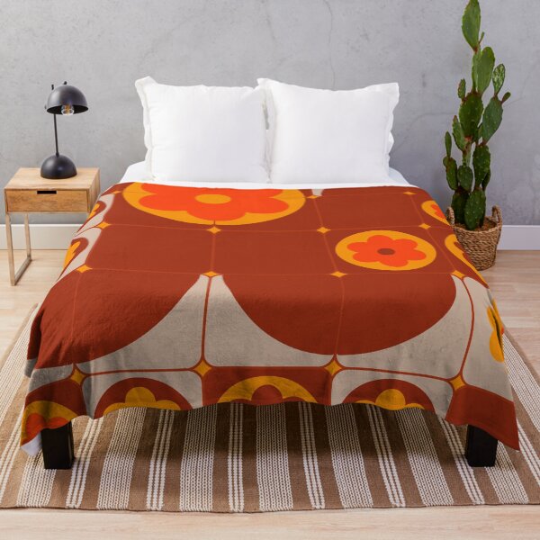 Item preview, abstract geometric pattern ith simple flowers in 70's style designed and sold by ShamanskaKate.