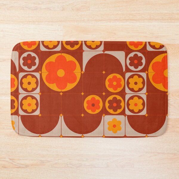 Item preview, abstract geometric pattern ith simple flowers in 70's style designed and sold by ShamanskaKate.