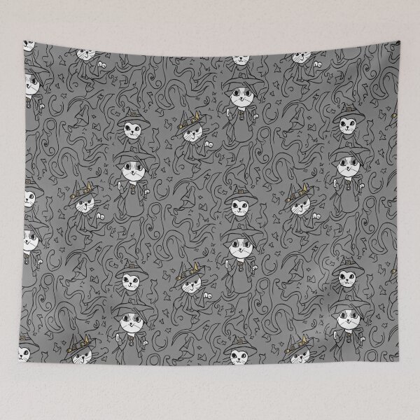 Item preview, Funny Aesthetic Cute Little Witchy White Cat Pattern designed and sold by funnyhalloween.