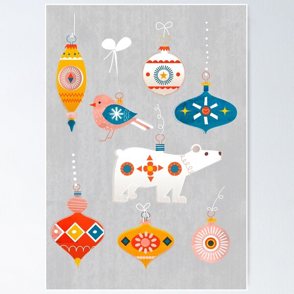 Item preview, Christmas retro baubles with polar bear and bird designed and sold by ShowMeMars.