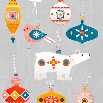 Artwork thumbnail, Christmas retro baubles with polar bear and bird by ShowMeMars