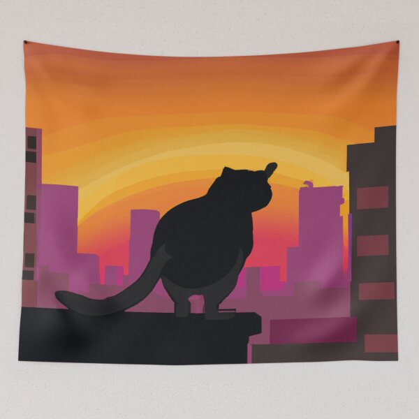Item preview, Cute Little Witchy Black Cat Watching Sunset designed and sold by funnyhalloween.