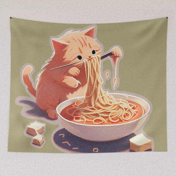 Item preview, Cat Eating Spaghetti Logo & TShirt Design designed and sold by BySpinny.