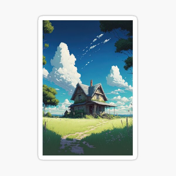 "Hayao Miyazaki Meadow Sky Cabin" Sticker for Sale by SanexDesign
