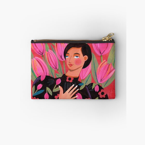 Item preview, Portrait woman with tulips on red background designed and sold by Caroline Bonne Müller.