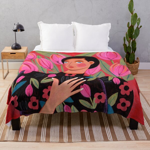 Item preview, Portrait woman with tulips on red background designed and sold by Caroline Bonne Müller.