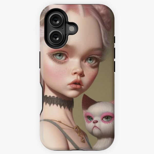 Pink hair Girl with her grumpy cat iPhone Tough Case
