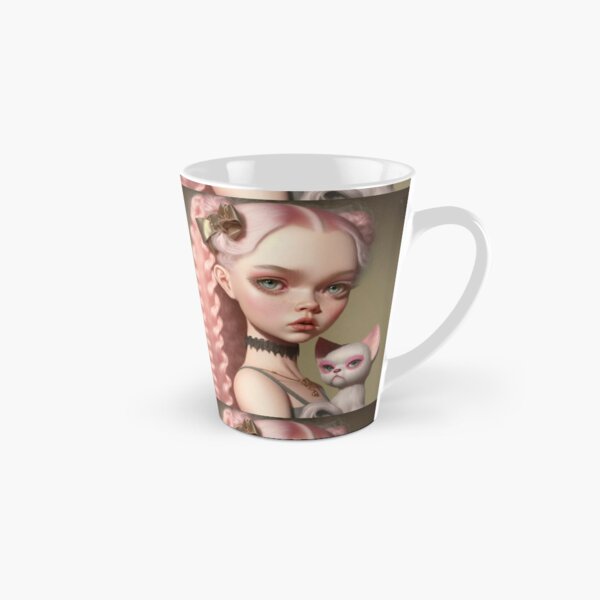 Pink hair Girl with her grumpy cat Tall Mug