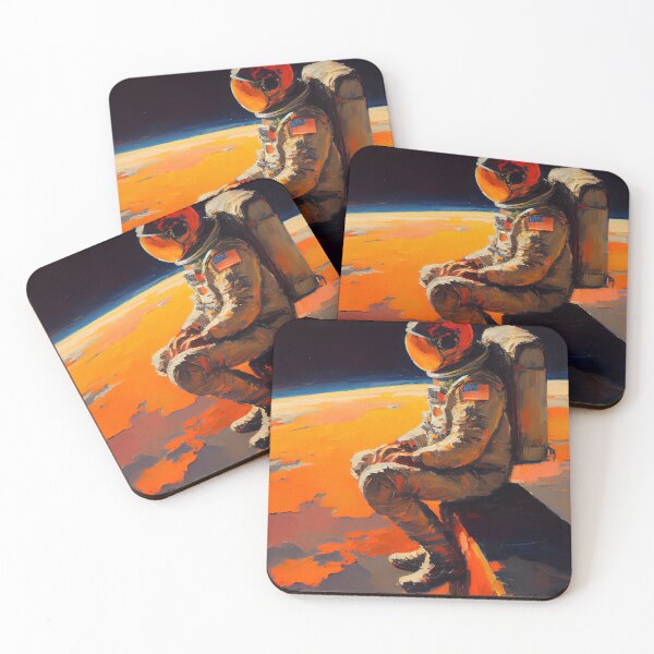 Item preview, Spaceman - sitting on a rock looking out over a planet below designed and sold by Paintings By Simon .