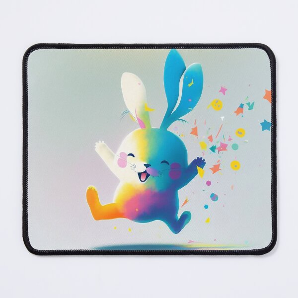 Item preview, A fluffy bunny with three ears jumps up in joy designed and sold by Wearable Message.