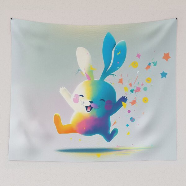 Item preview, A fluffy bunny with three ears jumps up in joy designed and sold by Wearable Message.