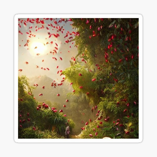Artificial Intelligence Art Prints. Dream caused by the Flight of a Bee around a Pomegranate a Second before Wakening up Sticker